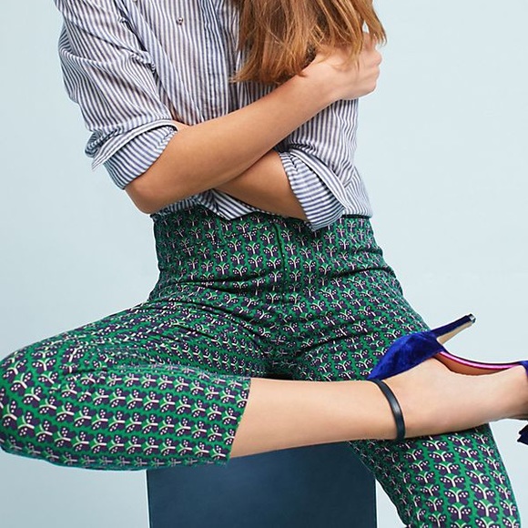 Anthropologie Pants - Anthropologie Butterfly Slim Green/Blue Trousers
